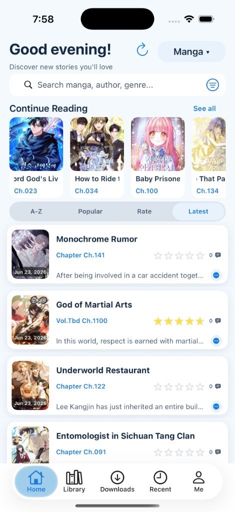 AnimeManga app home screen